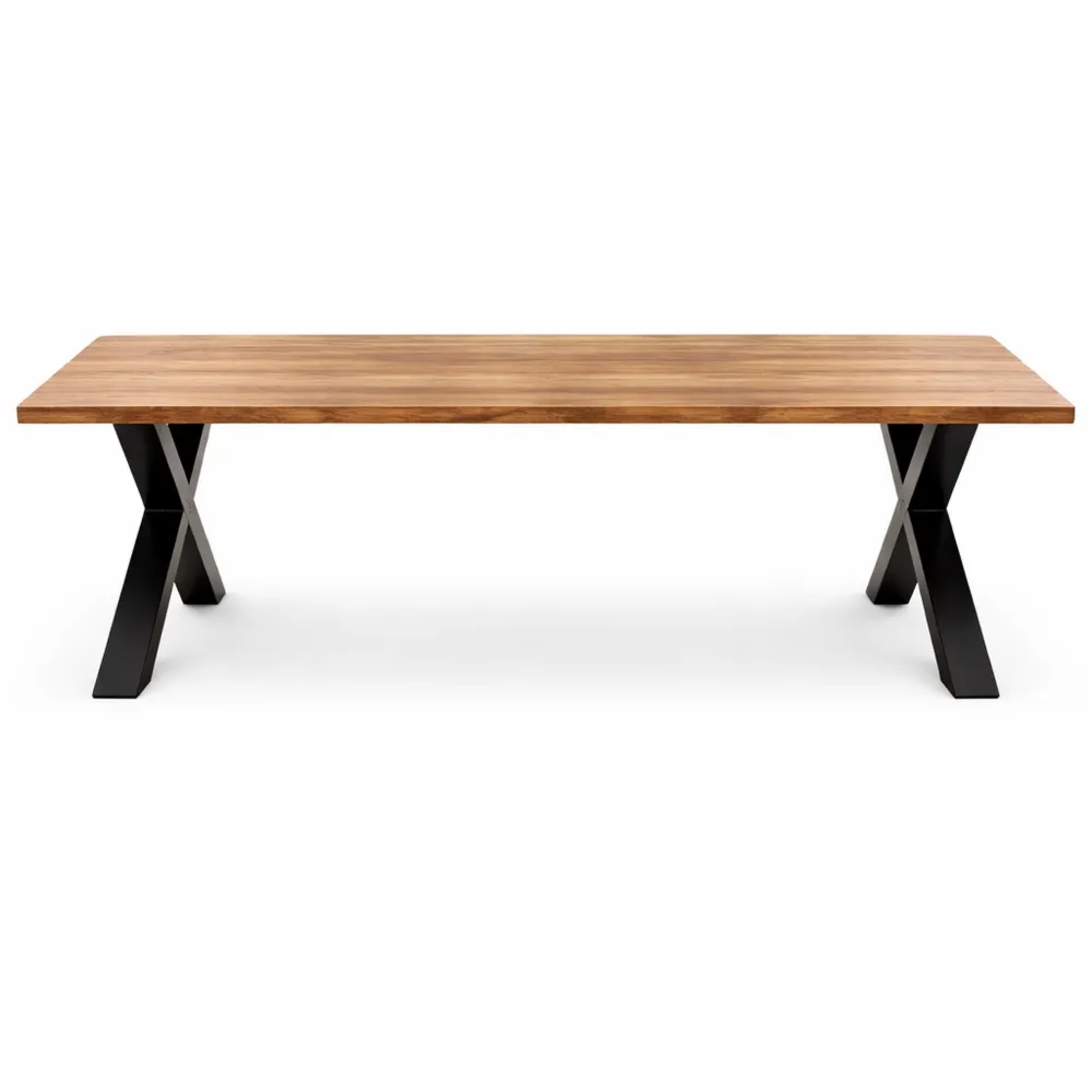 Großer Esstisch aus Mangoholz im Industrial-Stil mit X-Beinen, 240cm