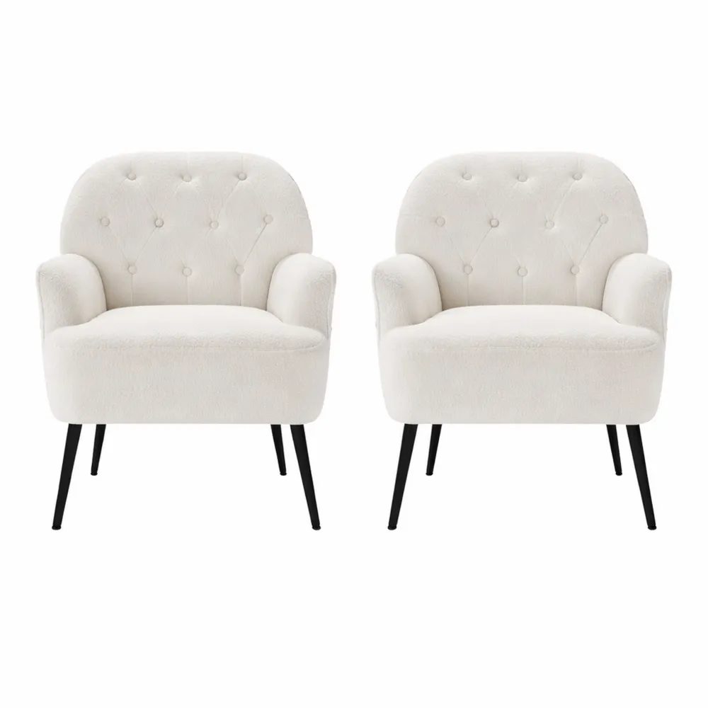 Bequemer Loungesessel mit Seitentasche und stabilem Metallgestell, 2er Set, Weiß