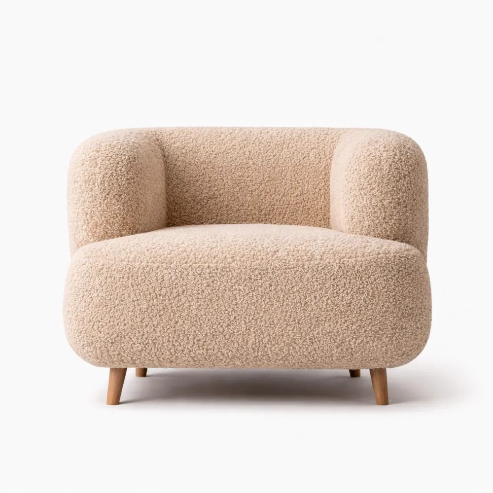 Gemütlicher Polstersessel mit Taschenfederkern und Holzfüßen, beige