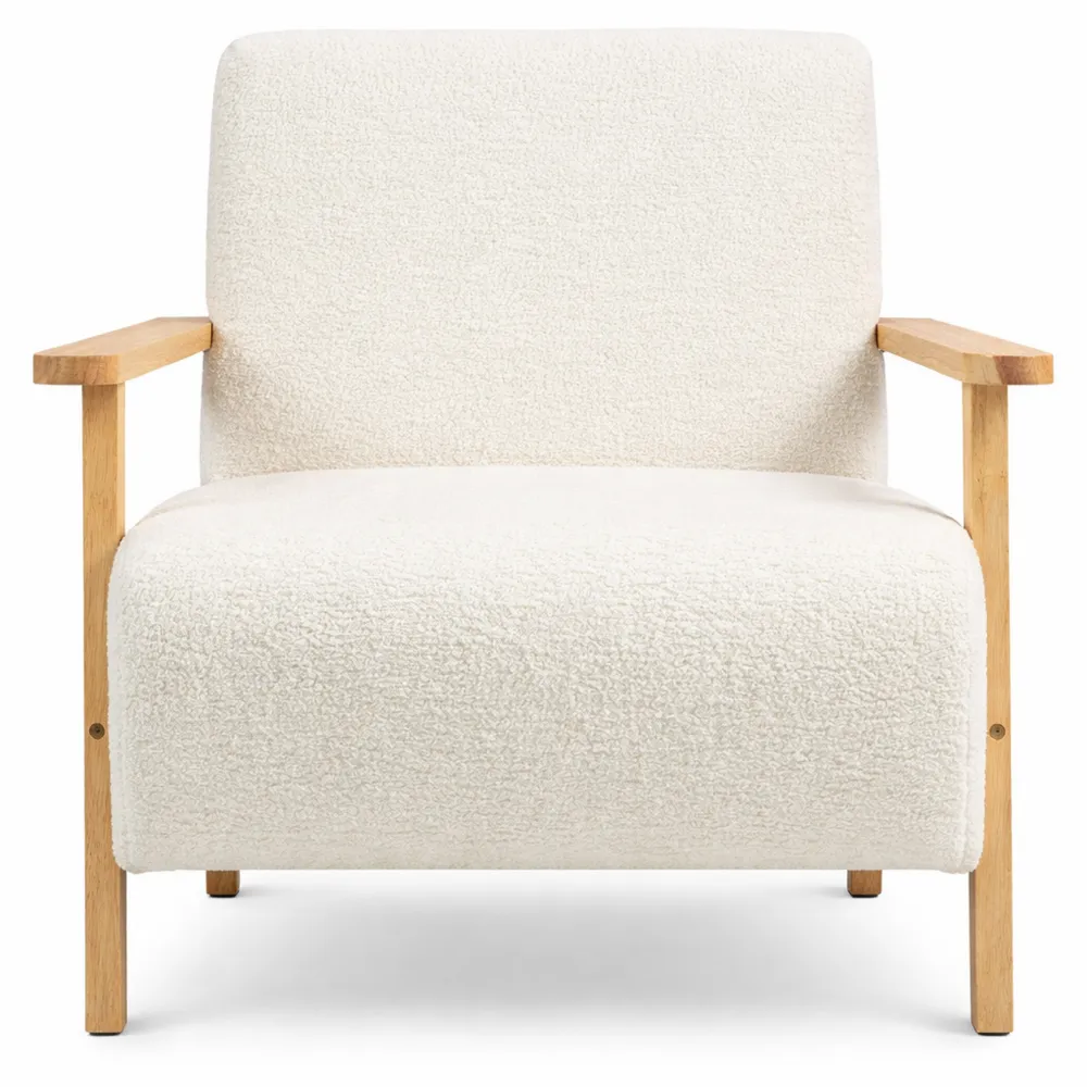 Gepolsterter Loungesessel mit Armlehnen und Holzbeinen, bis 120 kg belastbar, cremeweiß