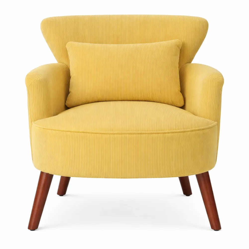 Loungesessel mit Kissen und Holzbeinen, für Wohnzimmer und Schlafzimmer, Gelb