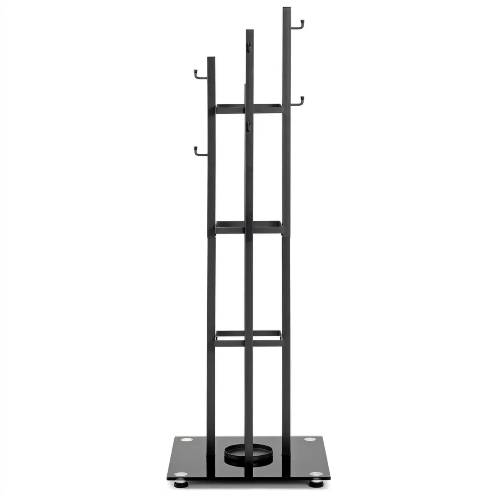 Moderner Garderobenständer aus Metall und Sicherheitsglas, Edelstahloptik, schwarz