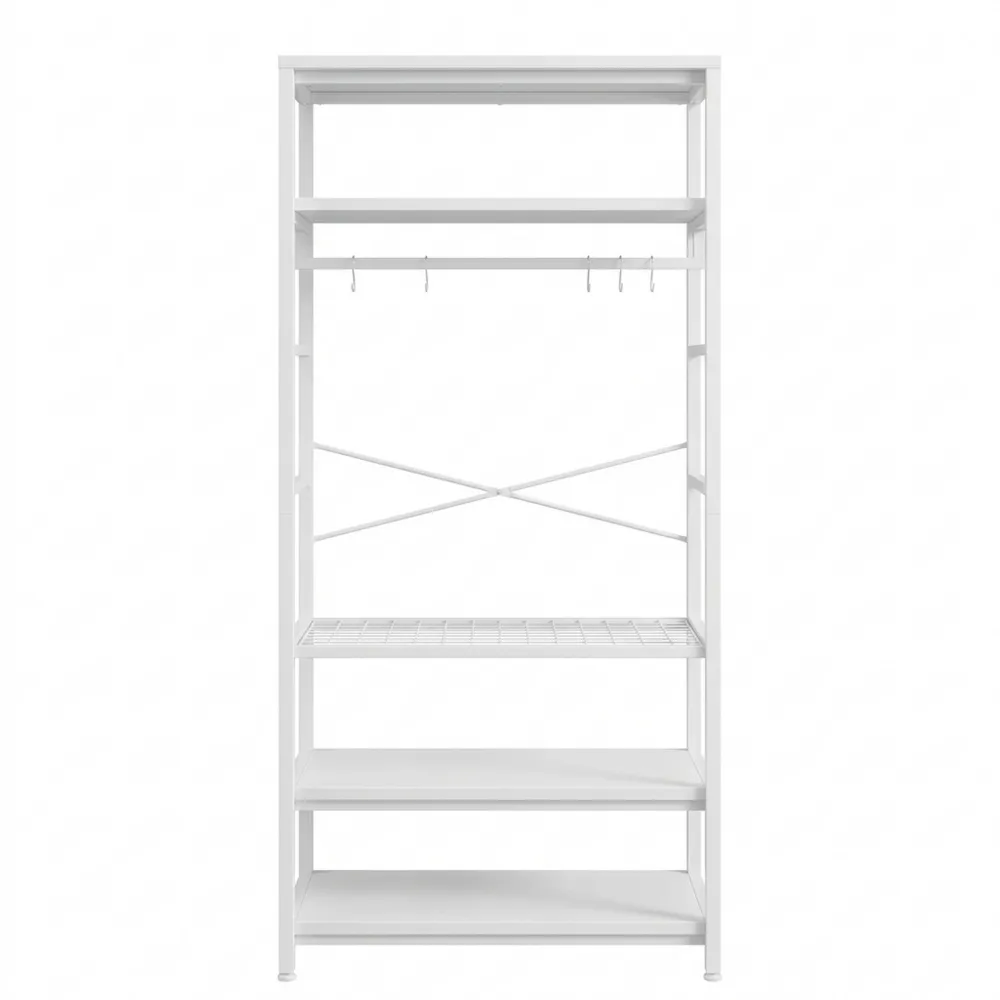 Moderner Garderobenständer mit Ablagen und Schuhregal, freistehende Kleiderstange für Flur und Wohnzimmer, Weiß