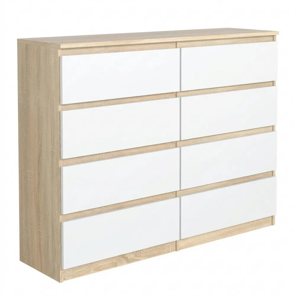 Moderne Kommode mit 8 Schubladen für Wohnzimmer, Flur und Schlafzimmer in Sonoma Weiß
