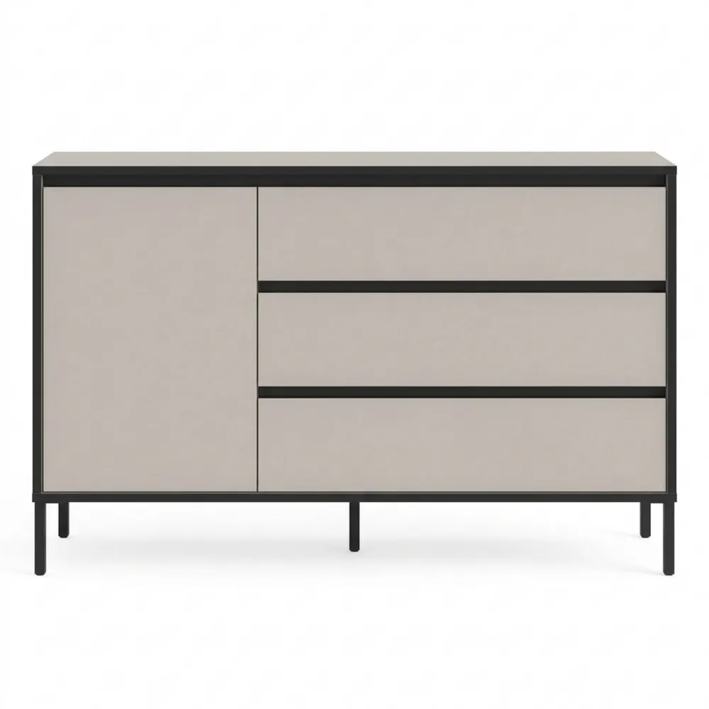 Modernes Sideboard 136x83x38 cm in Kaschmir und Schwarz für Wohnzimmer, Flur oder Büro