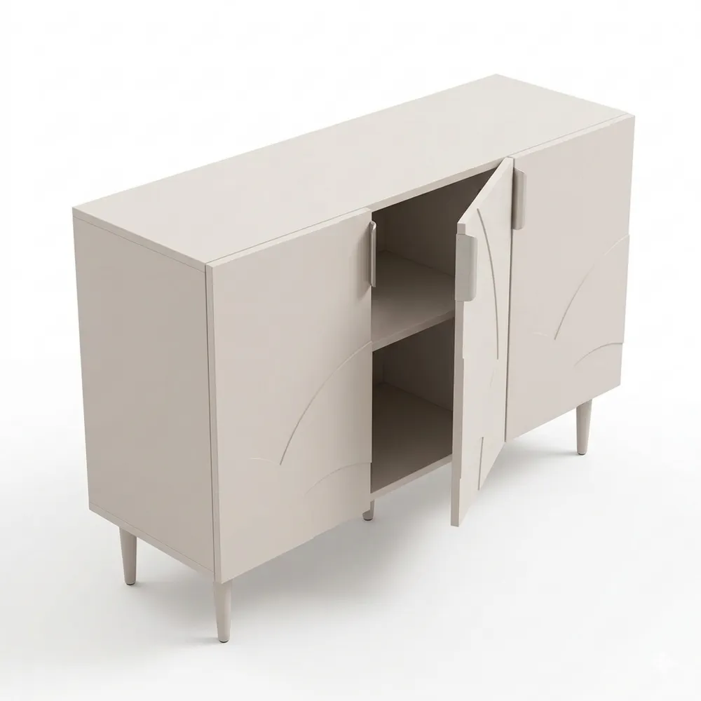 Kommode mit 3 Türen und Metallbeinen, Mehrzweckschrank, 75 x 115 x 38 cm, Beige