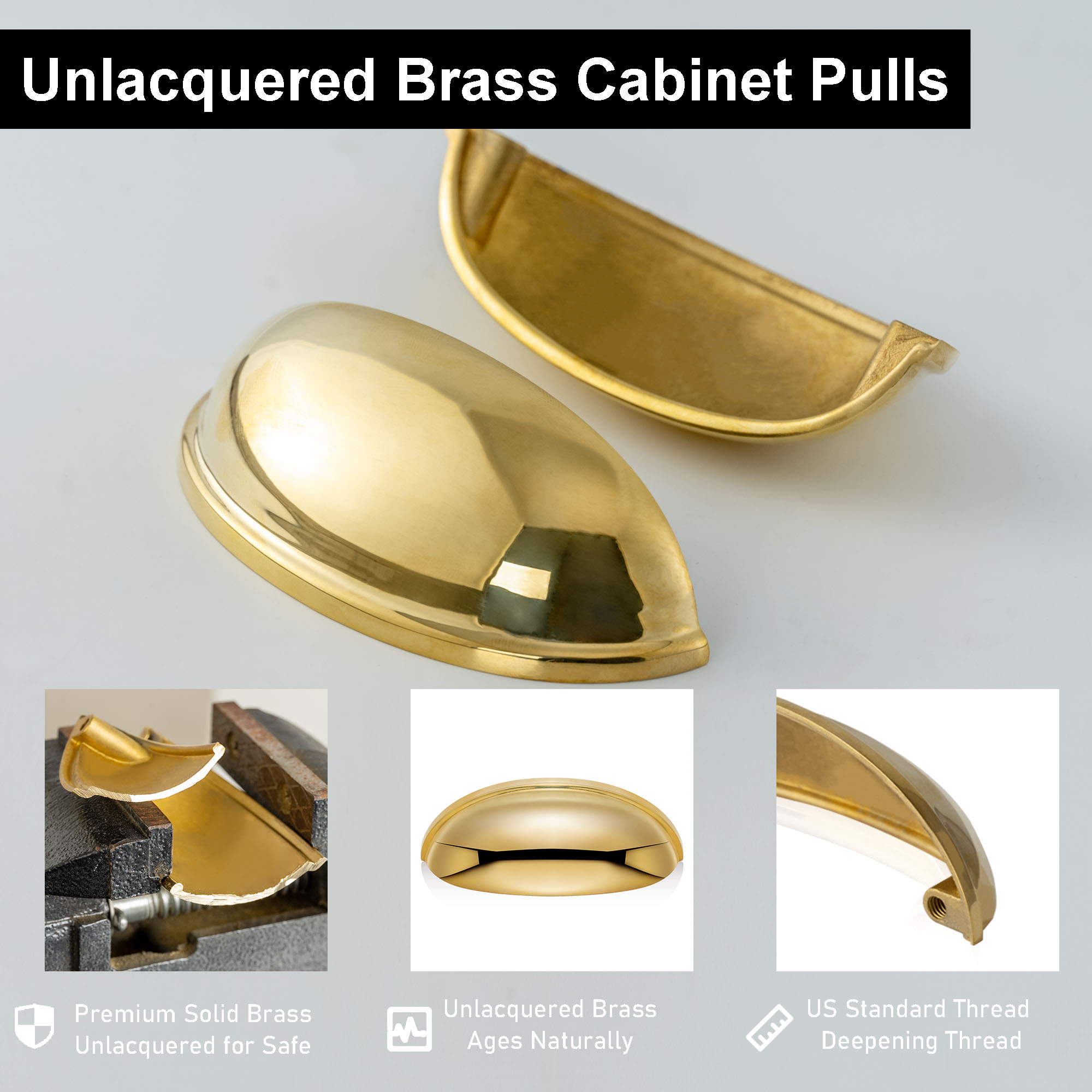 Unlacquered Cup Drawer Pulls