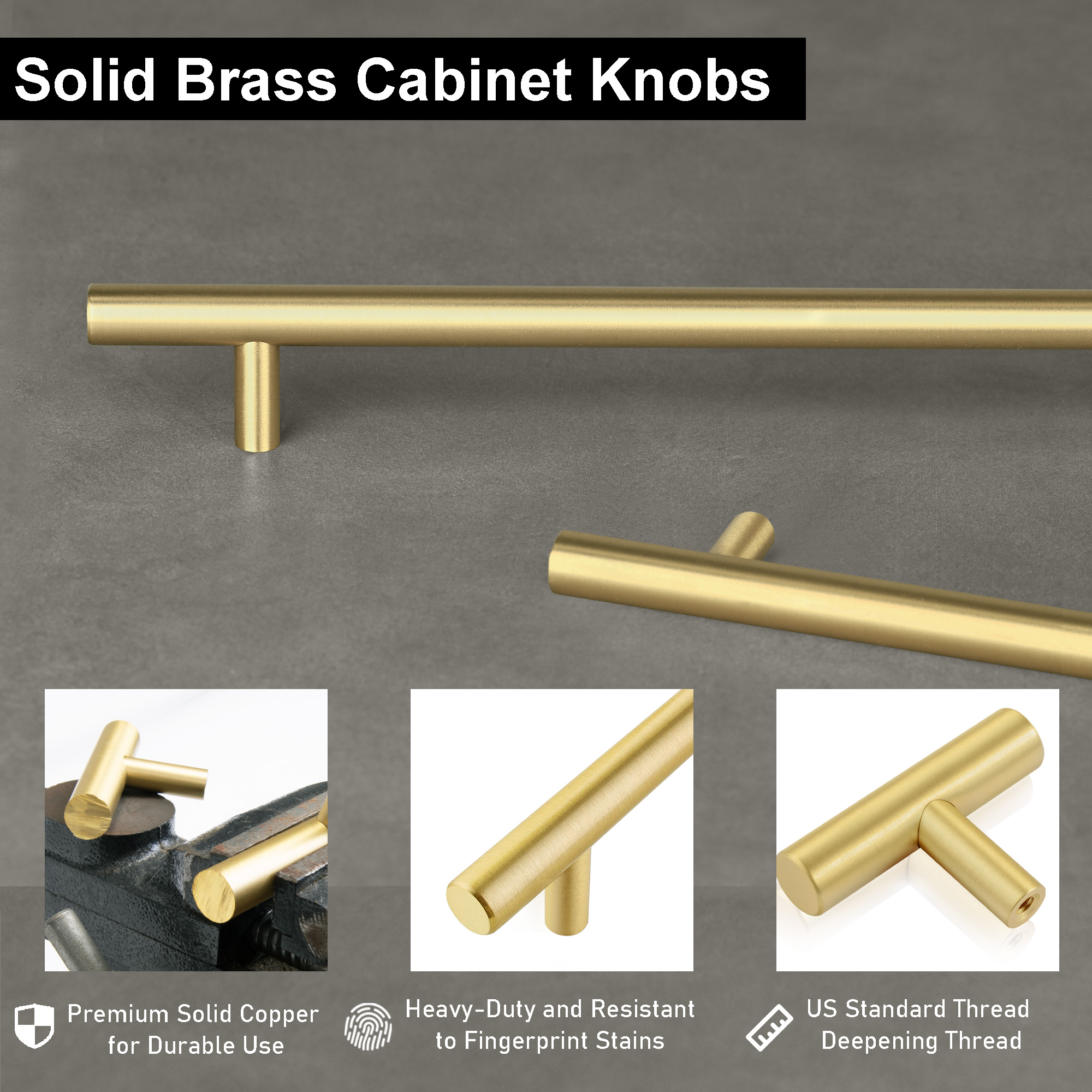 QOGRISUN 1-Pack Solid Brass Cabinet Pulls, Gold Long Drawer Handles, 18 Inch Hole Center for Large Kitchen Cabinets, Cupboard, Dresser, Wardrobe Closet Door, BrushecBrass Finish