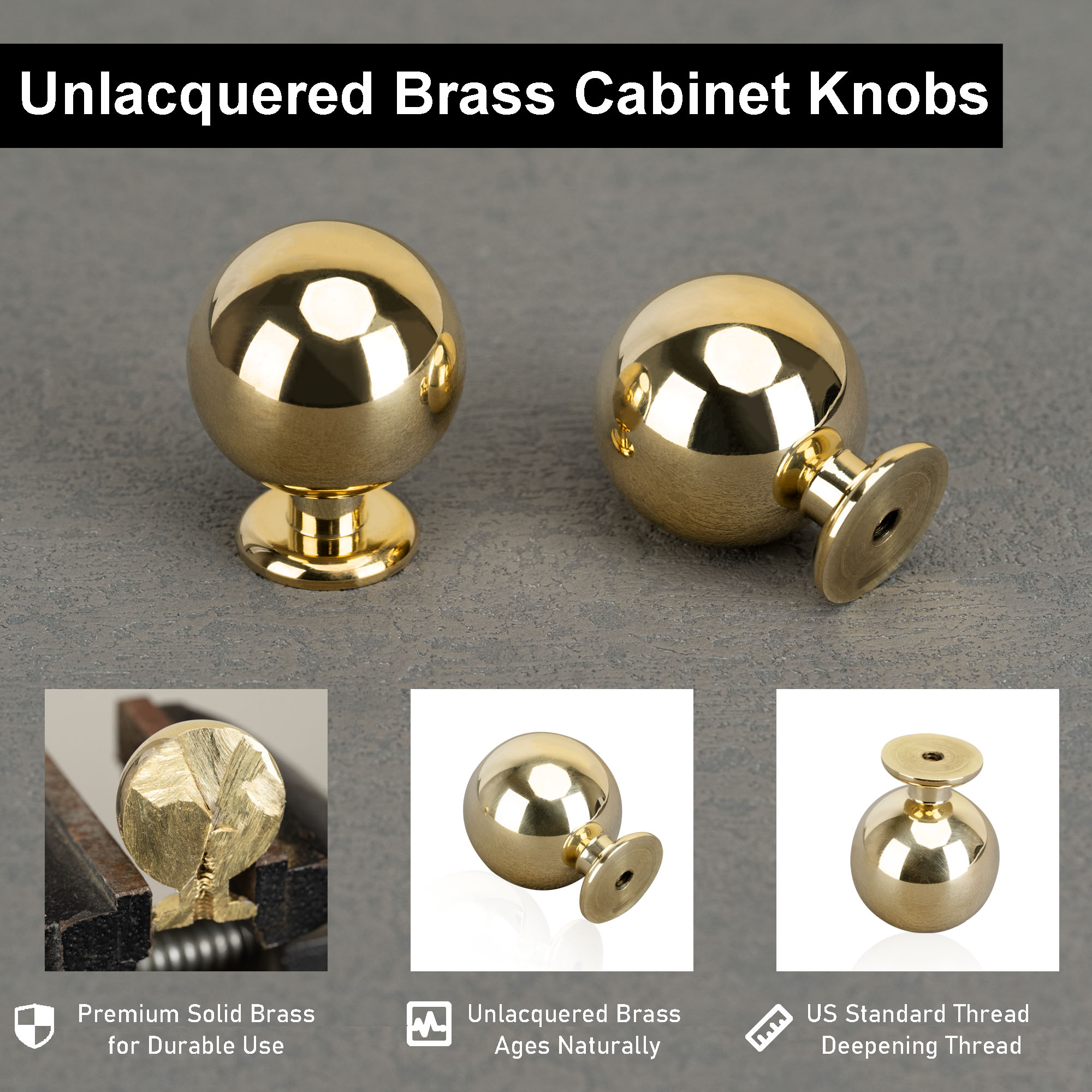 Unlacquered Ball Cabinet Knobs