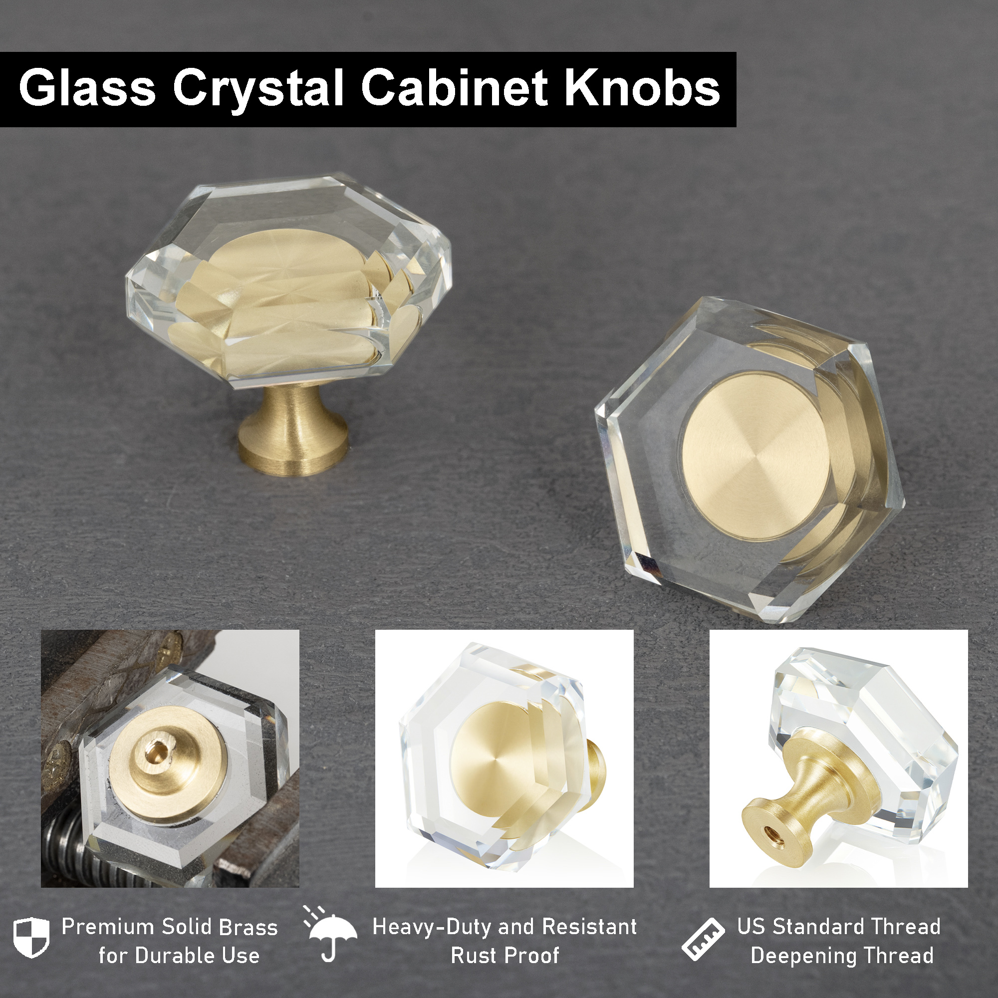 Crystal Hexagonal Cabinet Knobs
