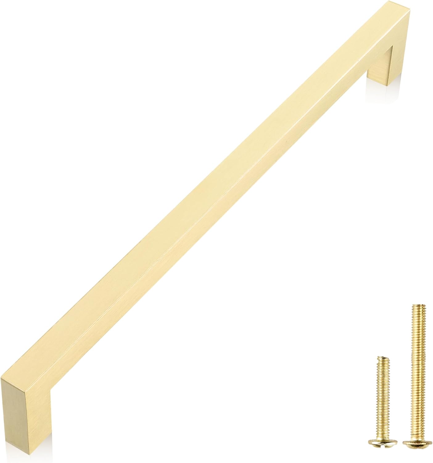 QOGRISUN 5 Pack Solid Brass Cabinet Pulls, 5 Inch Hole Center, Brushed Matte Gold Square Drawer Handles, Modern Brass Hardware for Kitchen Dresser Bathroom Cupboard Furniture