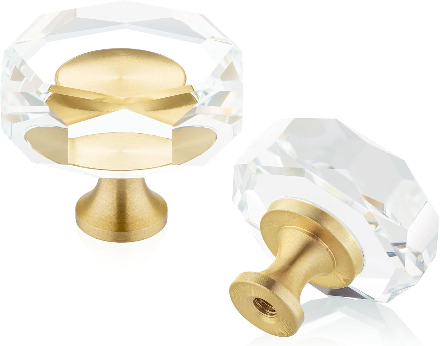 QOGRISUN  Brass Crystal Cabinet Knobs 1-1/2-Inch Hexagon