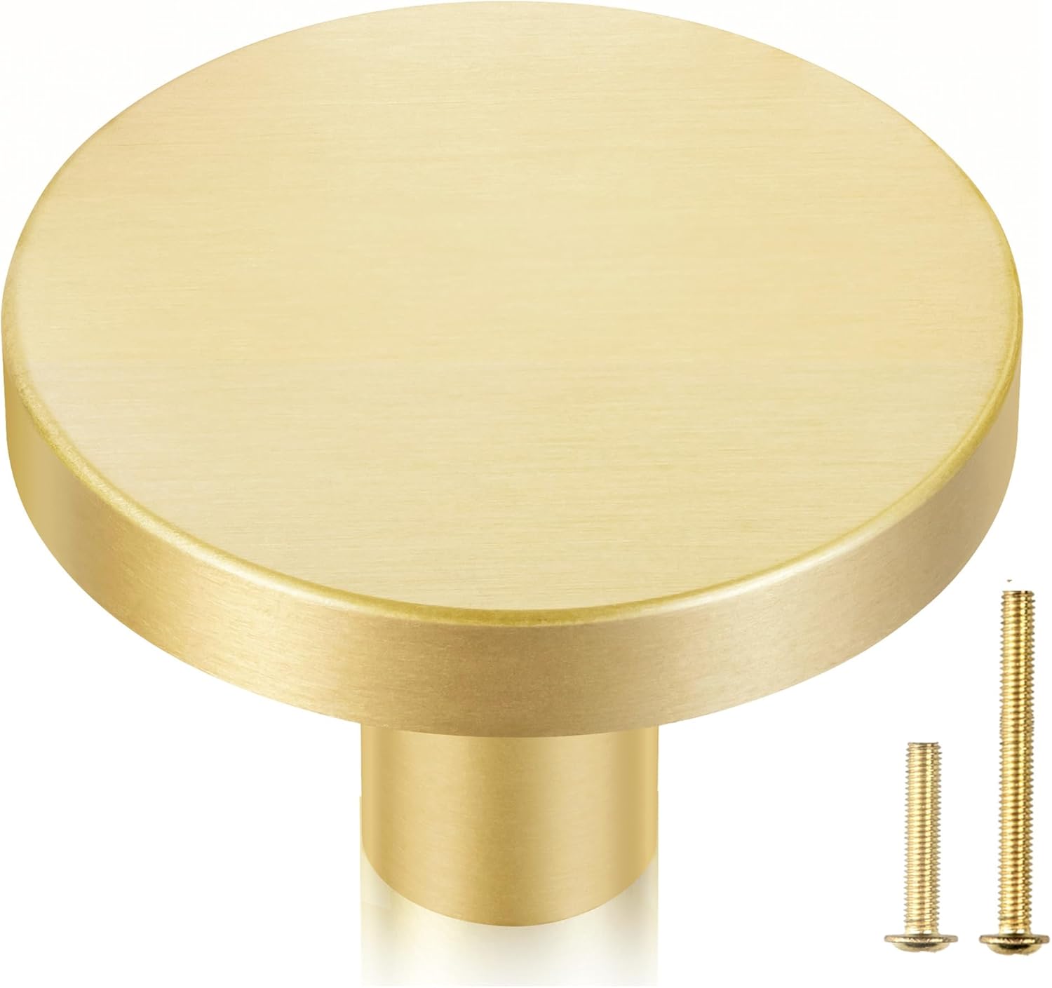 QOGRISUN 10-Pack Solid Brass Cabinet Knobs, 1-Inch Diameter, Round Gold Dresser Drawer Pulls Handles, Modern Kitchen Hardware, Brushed Brass Finish