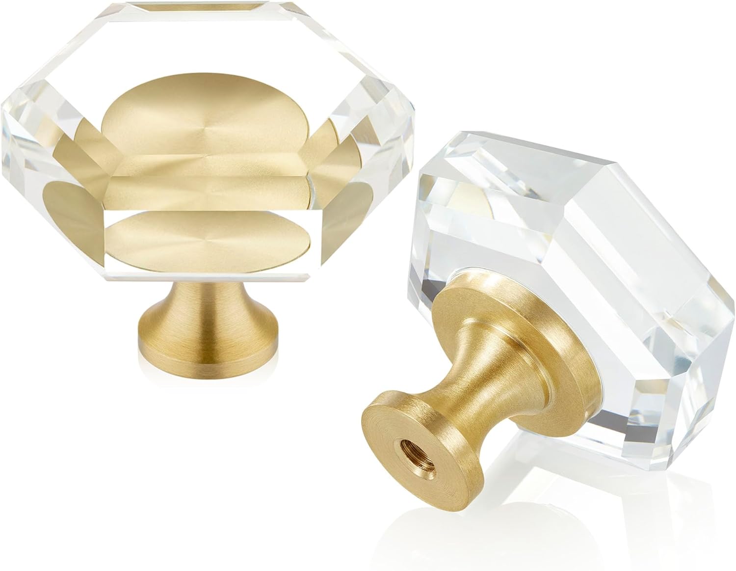 QOGRISUN  Brass Crystal Cabinet Knobs 1-1/2-Inch Hexagon