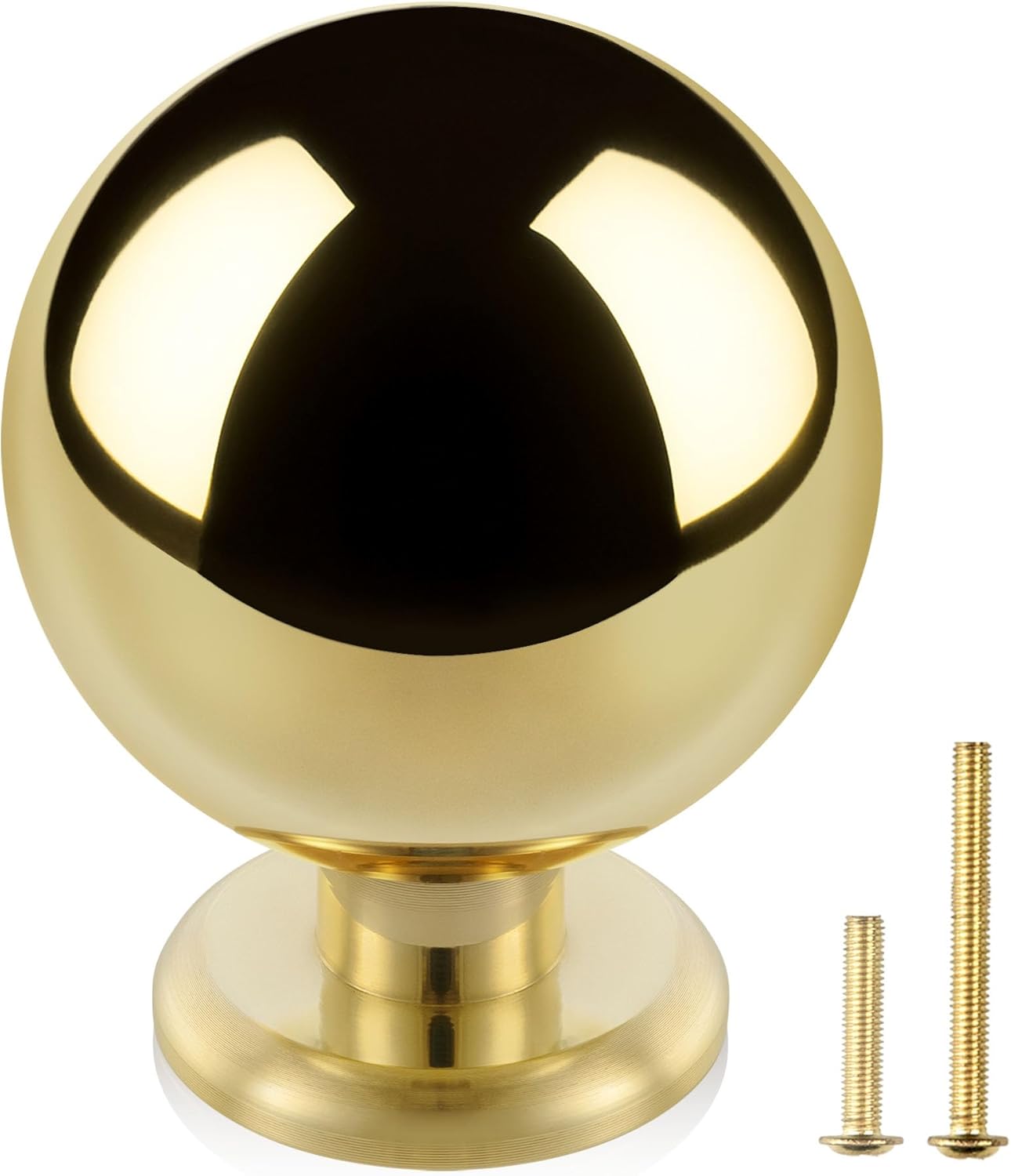 QOGRISUN 10-Pack Unlacquered Brass Cabinet Knobs, Round Ball Gold Knobs for Dresser Drawer, 1.1-Inch Diameter, Sphere Cabinet Pulls,Lead-Free Polished Brass Finish