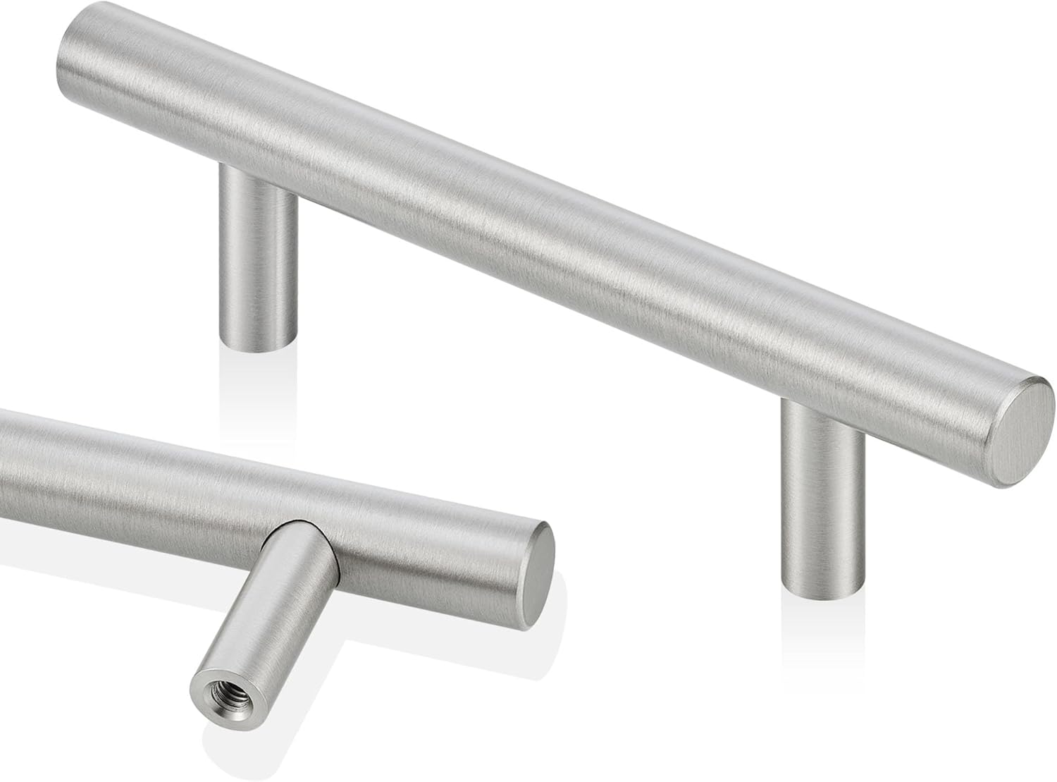 QOGRISUN 4-Pack Solid Brass Cabinet Pulls, Brushed Nickel Euro Style T-Bar Handles, 5 Inch Hole Center, Modern Drawer and Cabinet Hardware for Kitchen, Dresser, Bathroom Vanity