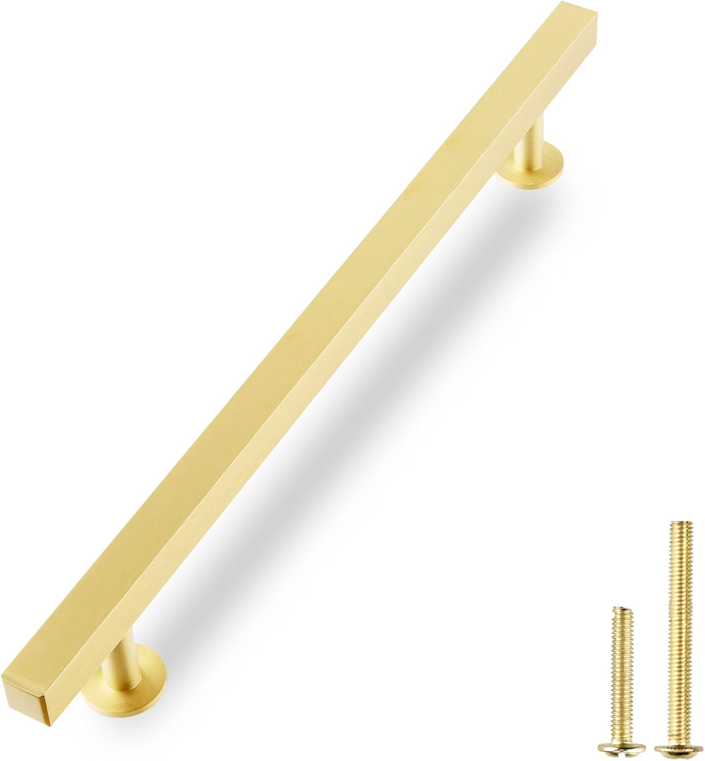 QOGRISUN 5-Pack Solid Brass Cabinet Knobs, Gold Square T Bar Cabinet Pulls, 2 Inch Hole Center for Kitchen Dresser Drawer Cupboard, Brushed Brass Finish