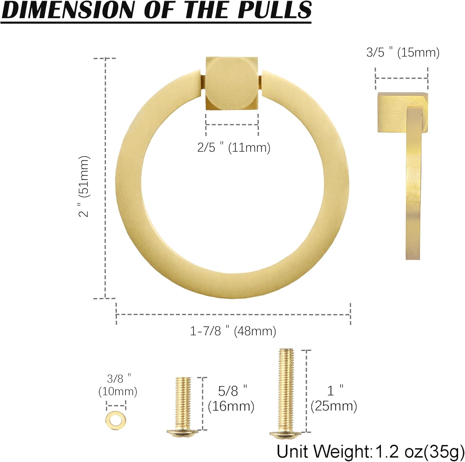 Solid Brass Ring Pulls for Dresser Drawer