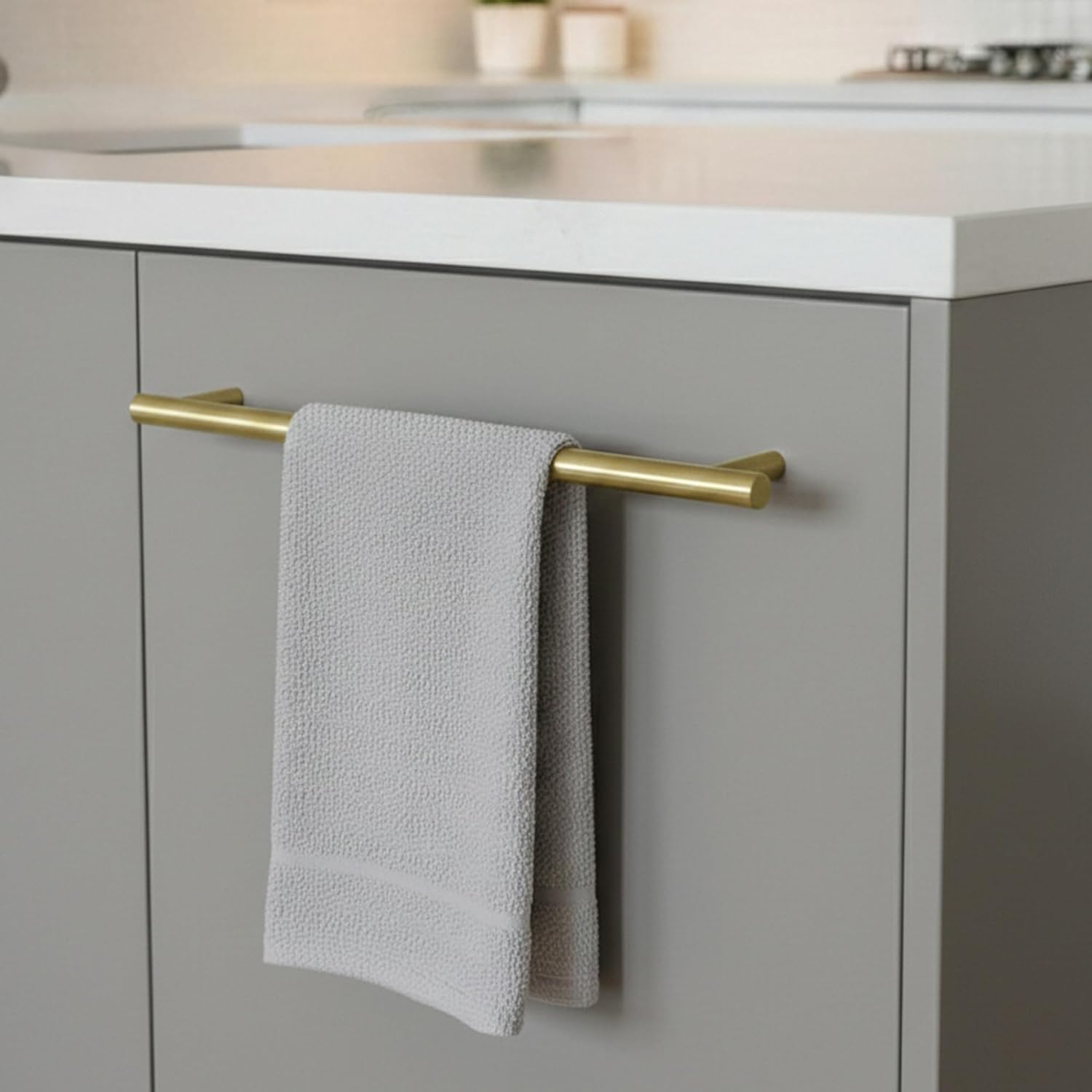 QOGRISUN 1-Pack Solid Brass Cabinet Pulls, Gold Long Drawer Handles, 18 Inch Hole Center for Large Kitchen Cabinets, Cupboard, Dresser, Wardrobe Closet Door, BrushecBrass Finish