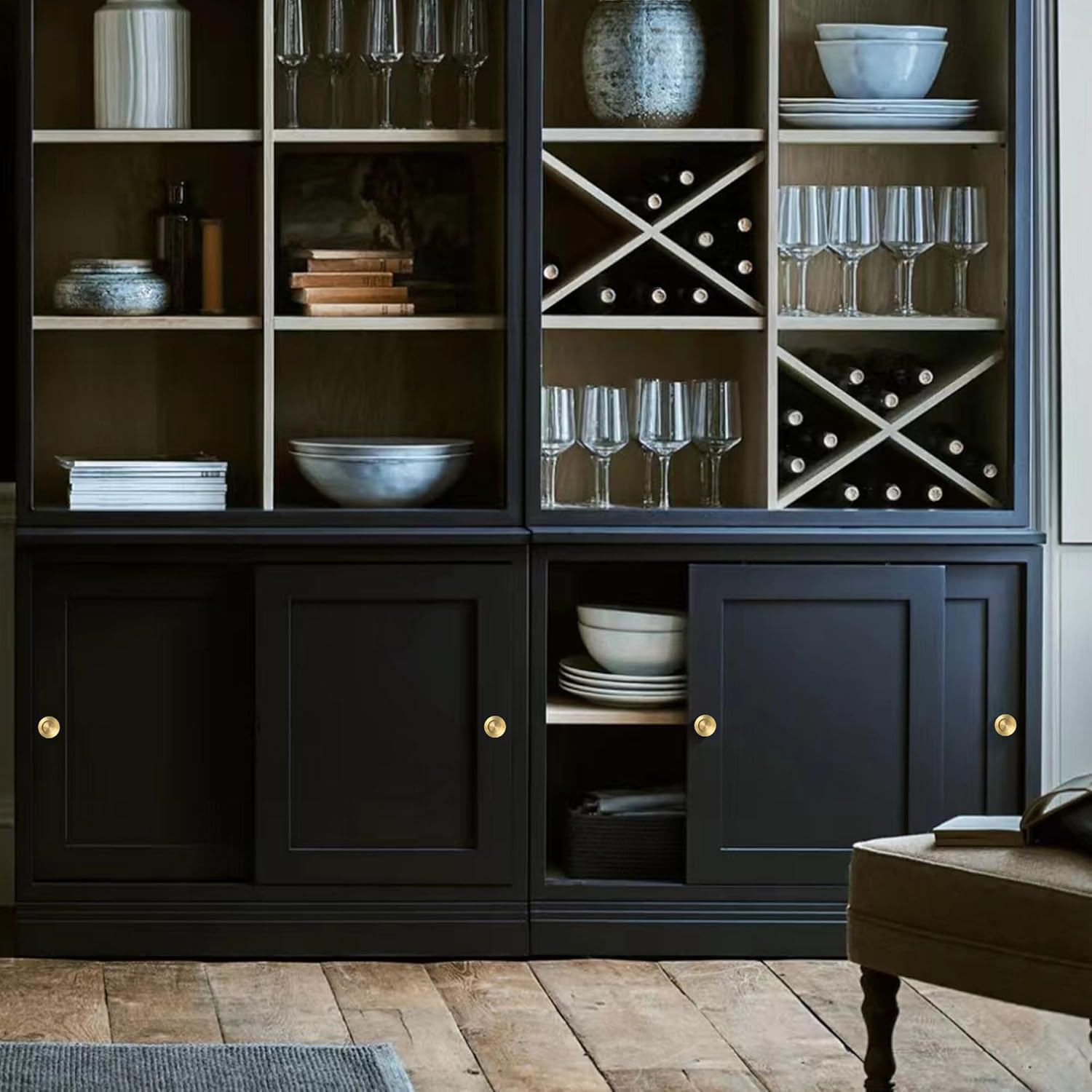 QOGRISUN 4-Pack Solid Brass Finger Pulls for Sliding Doors, 2-1/8 Inch Flush Recessed Handle, Brushed Gold Closet Door Hardware, Round Cup Pull for Cabinet, Drawer, and Pocket Doors