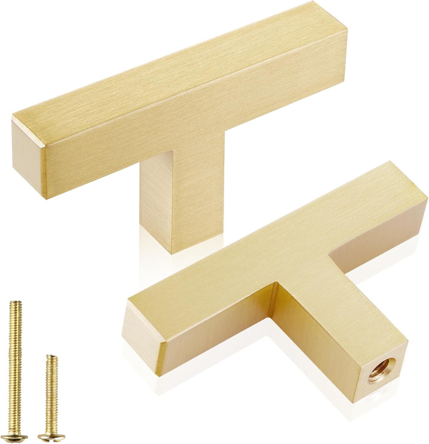 QOGRISUN 5 Pack Solid Brass Cabinet Pulls, 5 Inch Hole Center, Brushed Matte Gold Square Drawer Handles, Modern Brass Hardware for Kitchen Dresser Bathroom Cupboard Furniture