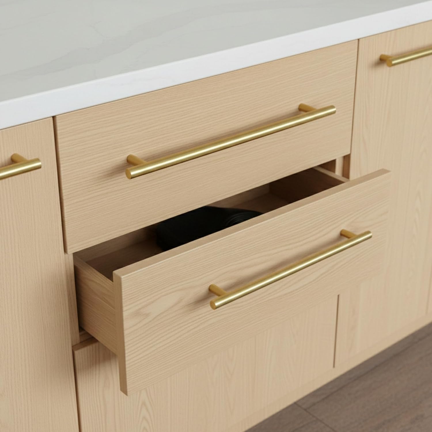 QOGRISUN 1-Pack Solid Brass Cabinet Pulls, Gold Long Drawer Handles, 18 Inch Hole Center for Large Kitchen Cabinets, Cupboard, Dresser, Wardrobe Closet Door, BrushecBrass Finish