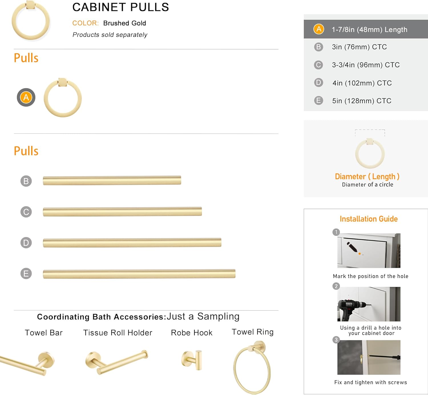 Solid Brass Ring Pulls for Dresser Drawer