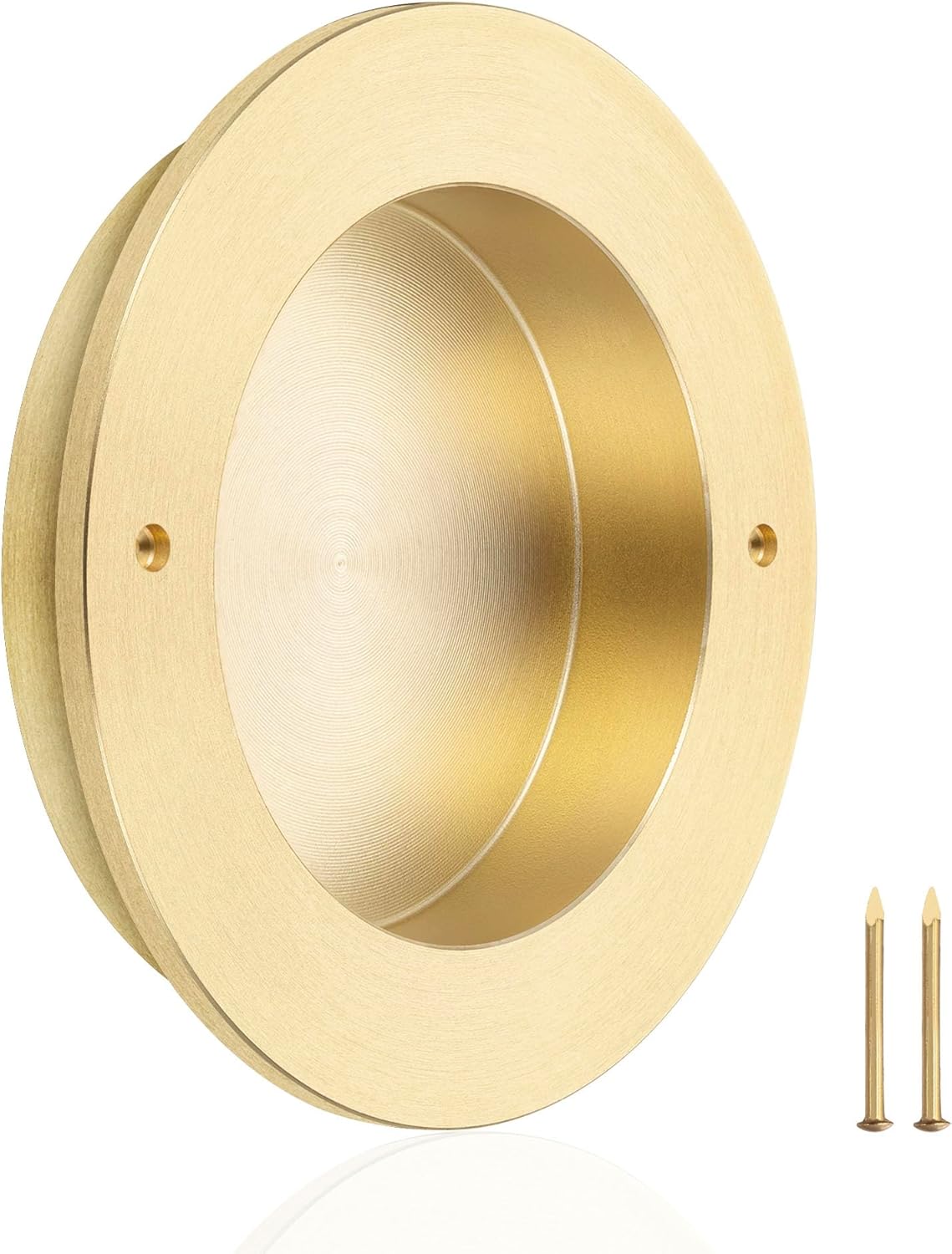 QOGRISUN 4-Pack Solid Brass Finger Pulls for Sliding Doors, 2-1/8 Inch Flush Recessed Handle, Brushed Gold Closet Door Hardware, Round Cup Pull for Cabinet, Drawer, and Pocket Doors