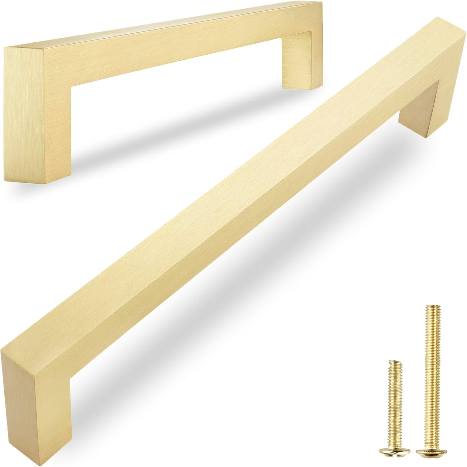 QOGRISUN 5 Pack Solid Brass Cabinet Pulls, 5 Inch Hole Center, Brushed Matte Gold Square Drawer Handles, Modern Brass Hardware for Kitchen Dresser Bathroom Cupboard Furniture