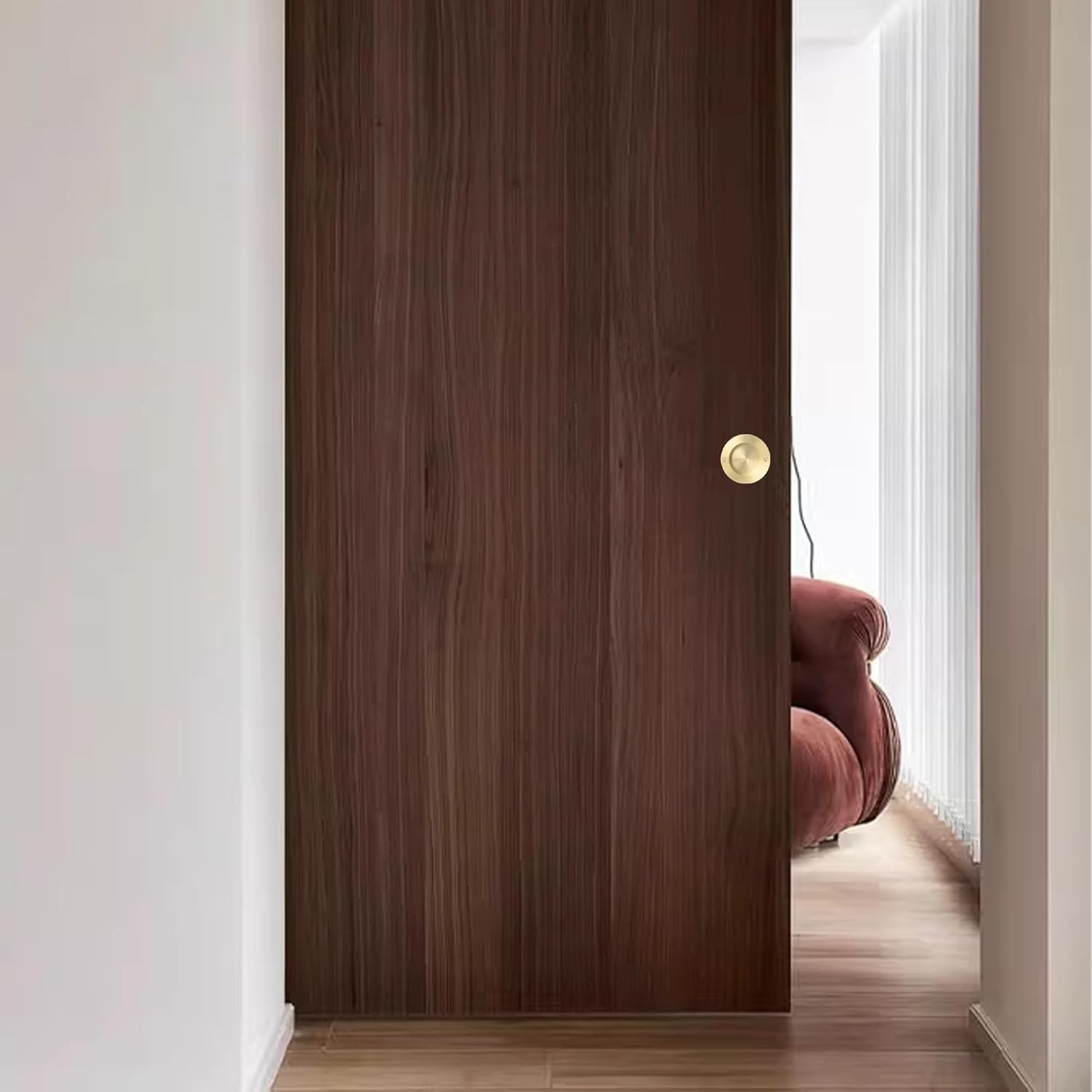 QOGRISUN 4-Pack Solid Brass Finger Pulls for Sliding Doors, 2-1/8 Inch Flush Recessed Handle, Brushed Gold Closet Door Hardware, Round Cup Pull for Cabinet, Drawer, and Pocket Doors