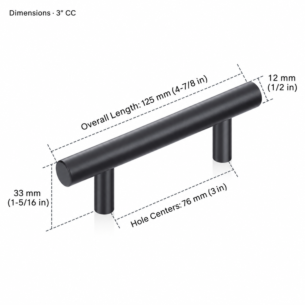 Round Rod Cabinet Pulls Black — Measurement 3”CC