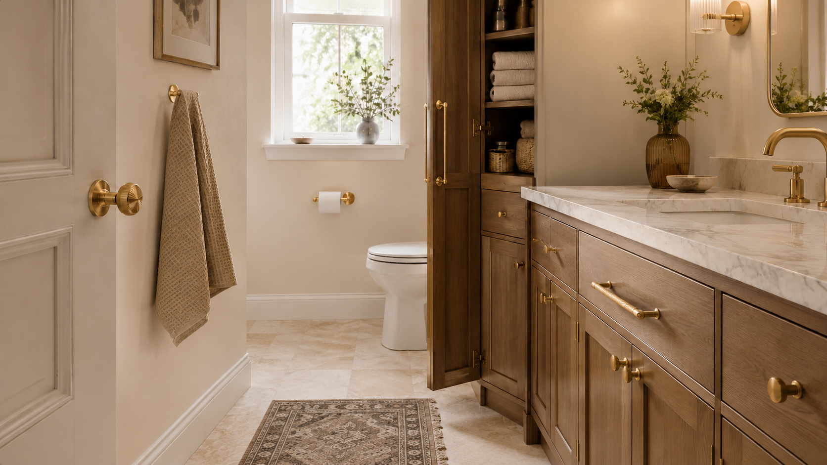Luxury Minimalist Floating Vanity with QOGRISUN Brass Pulls