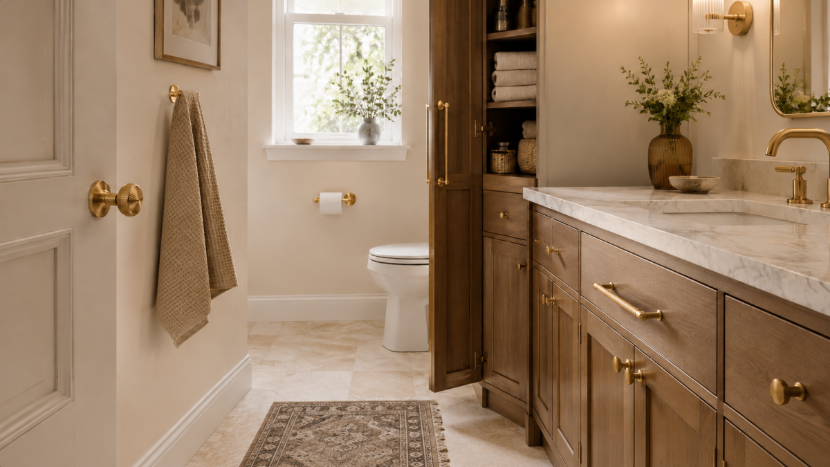 Luxury Minimalist Floating Vanity with QOGRISUN Brass Pulls