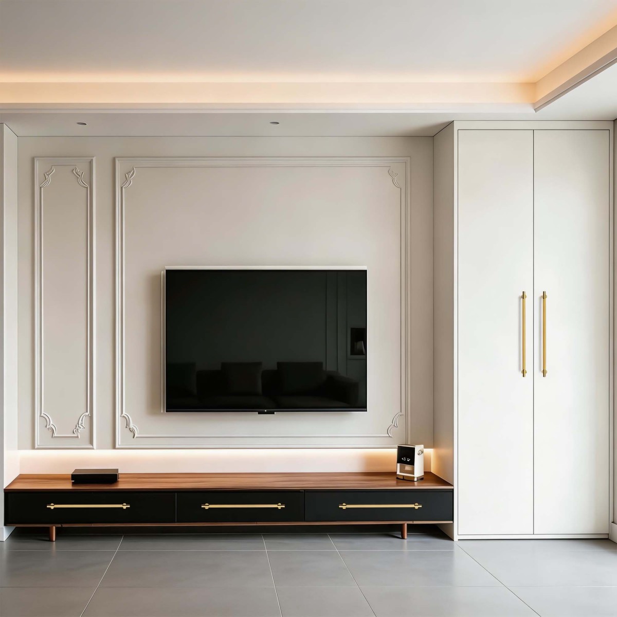 Fluted brass appliance pull proportions on a panel-ready appliance door