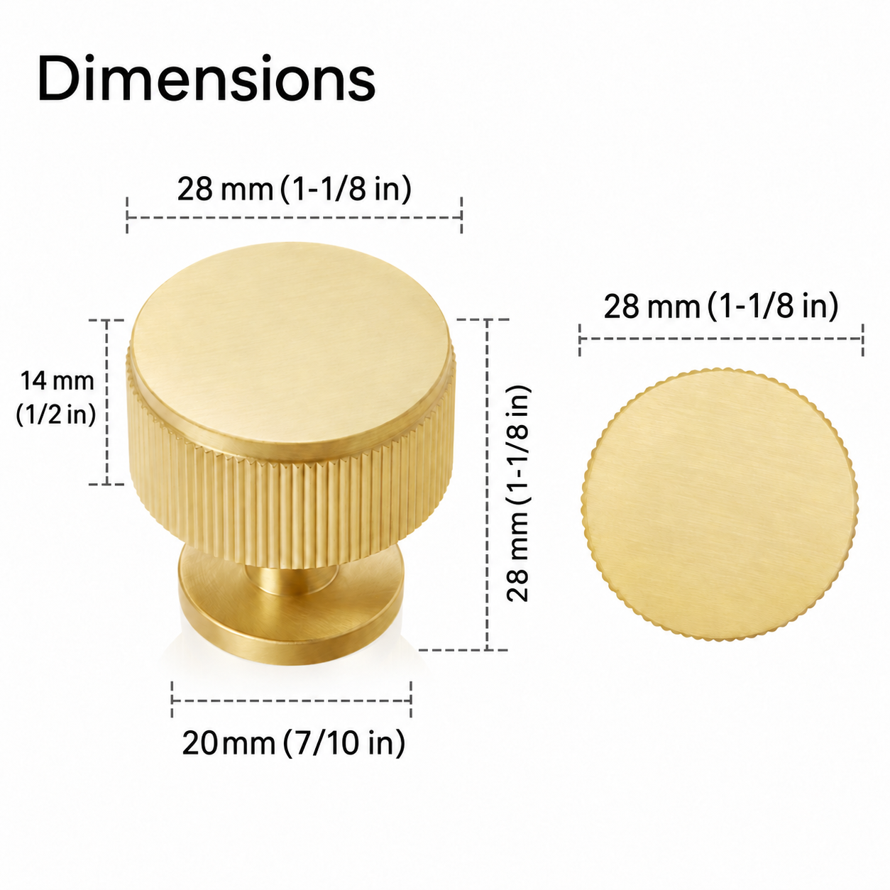 Fluted Brass Cabinet Knobs — Measurement Measurement Series Dimensions