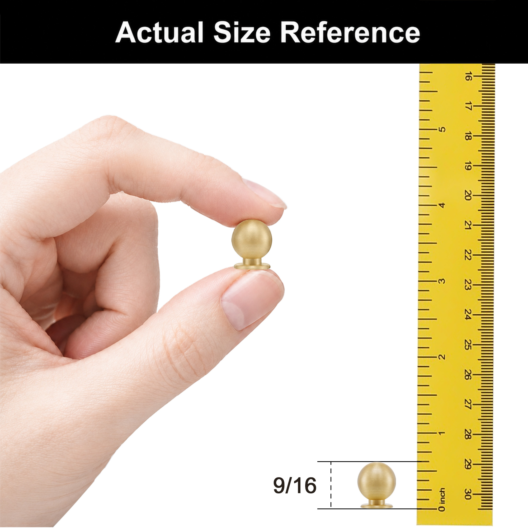 Spherical Mini Knobs Brushed Brass - Actual Size Reference