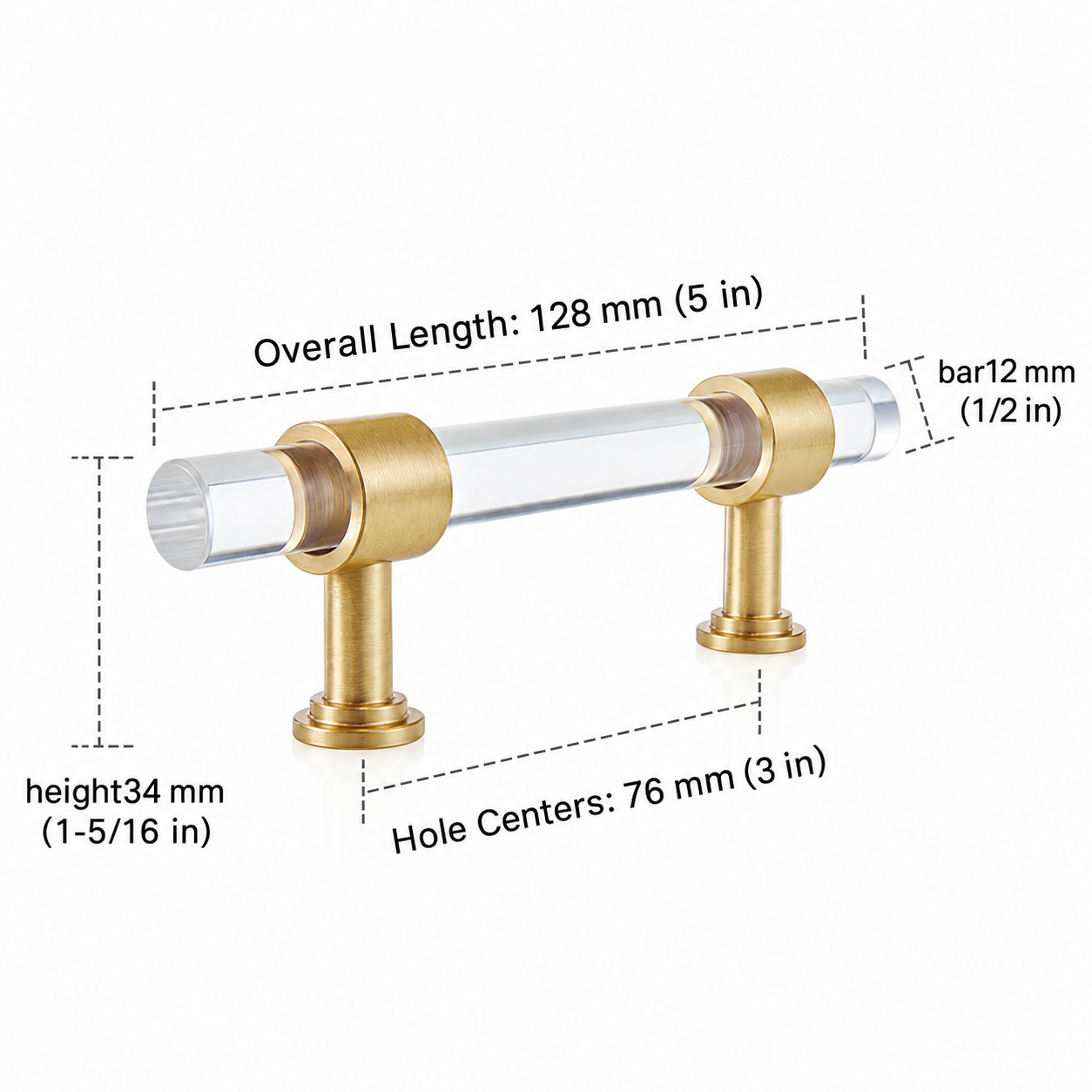 Acrylic Cabinet Pulls — Measurement 3”CC