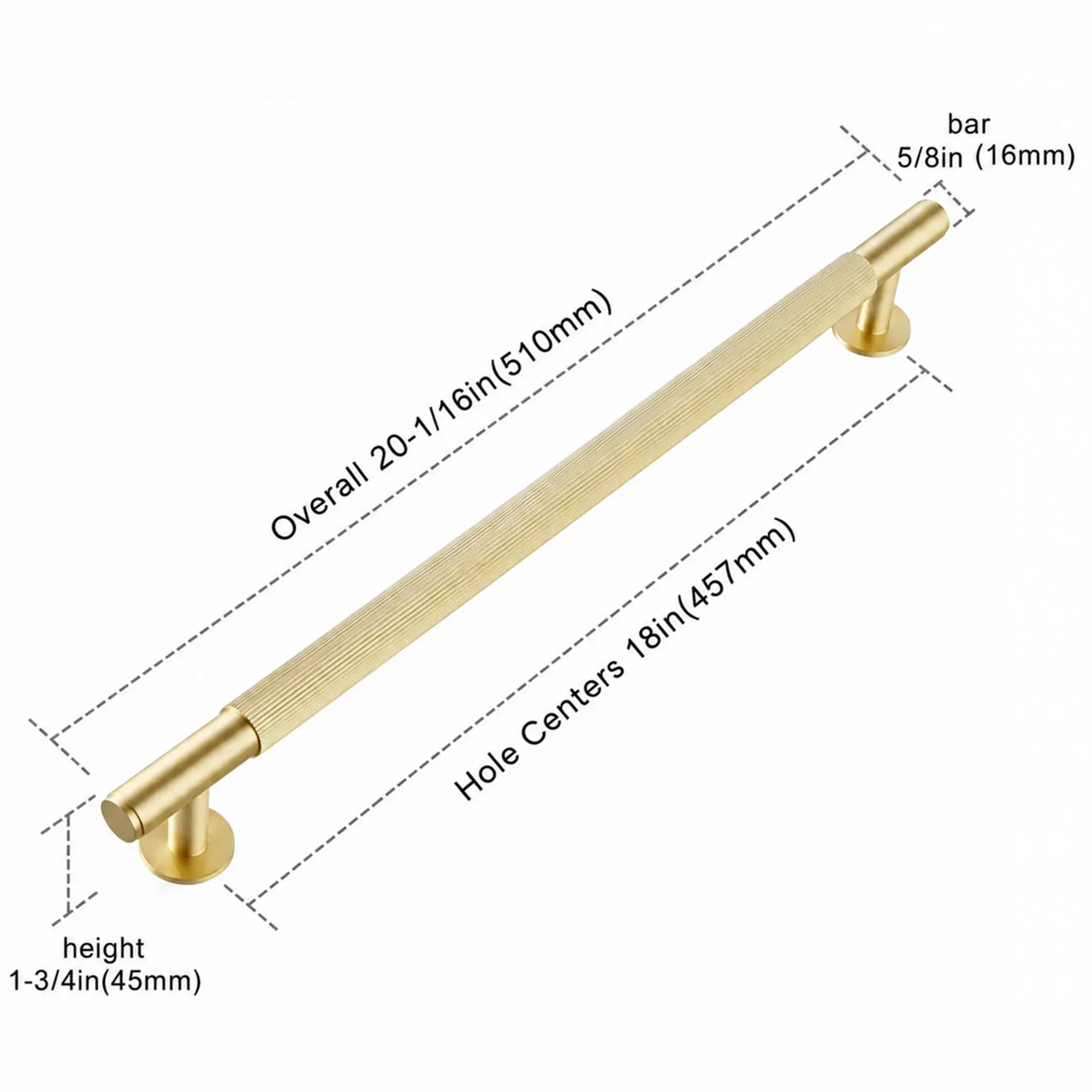 Fluted Brass Appliance Pull — Measurement 產品尺寸圖
