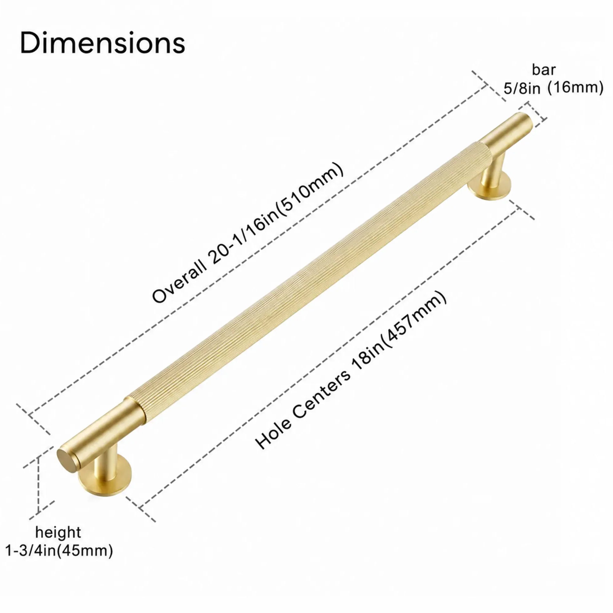 Fluted Brass Appliance Pull — Measurement 產品尺寸圖