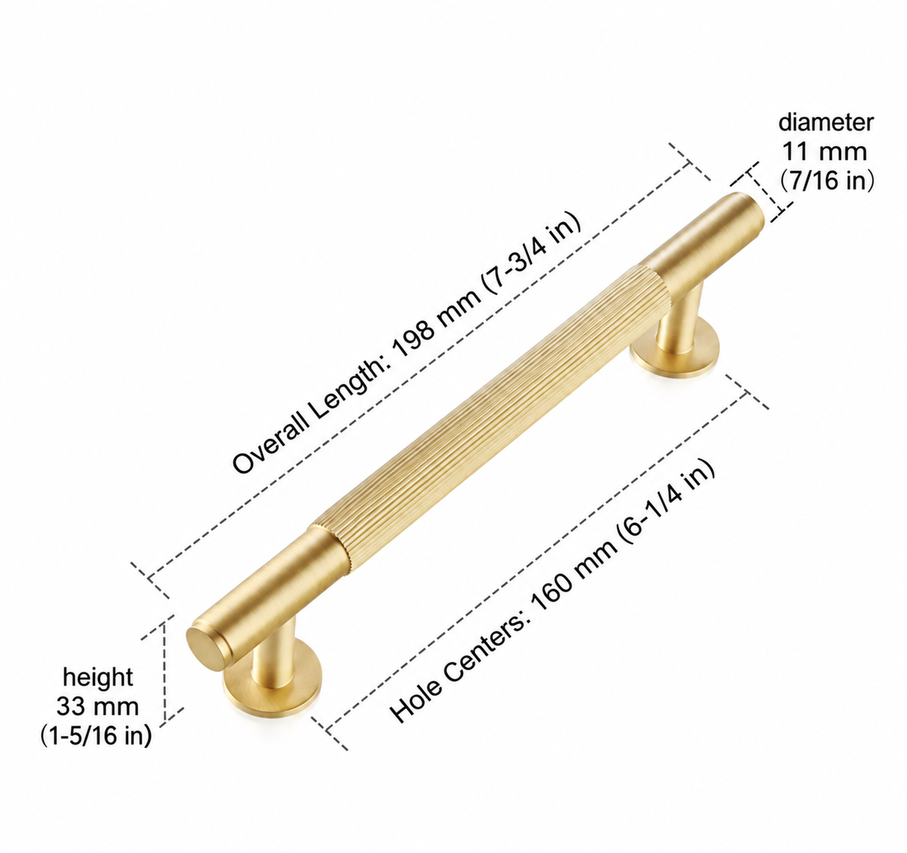 Fluted Brass Cabinet Pulls — Measurement 3”CC
