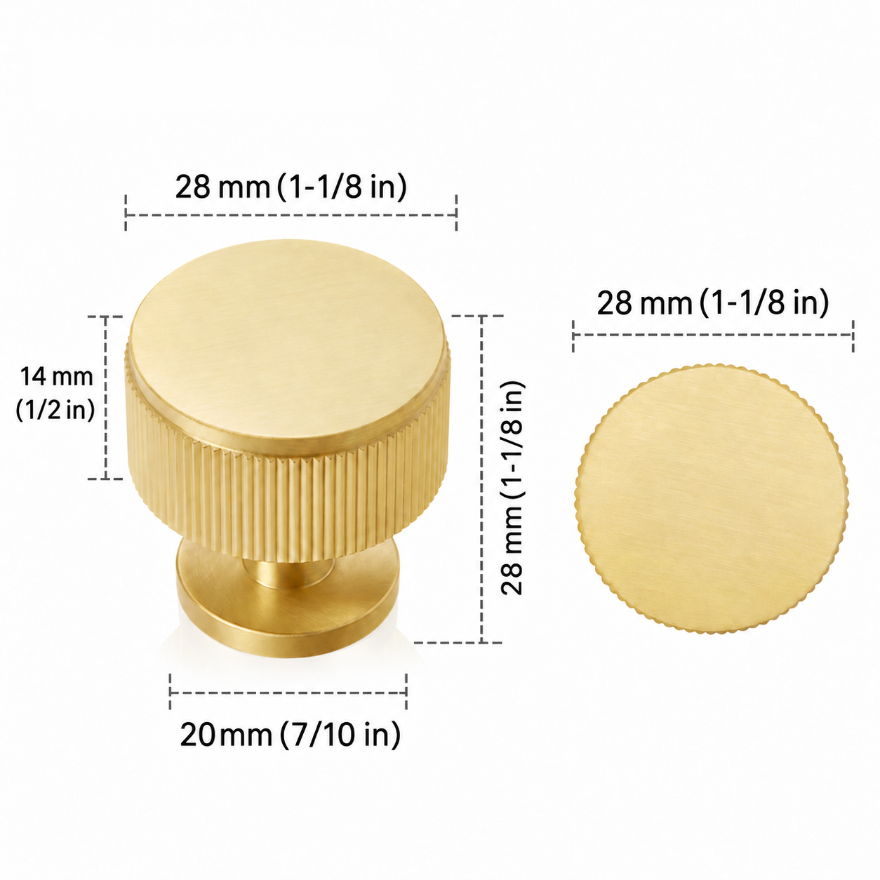 Fluted Brass Cabinet Knobs — Measurement Measurement Series Dimensions