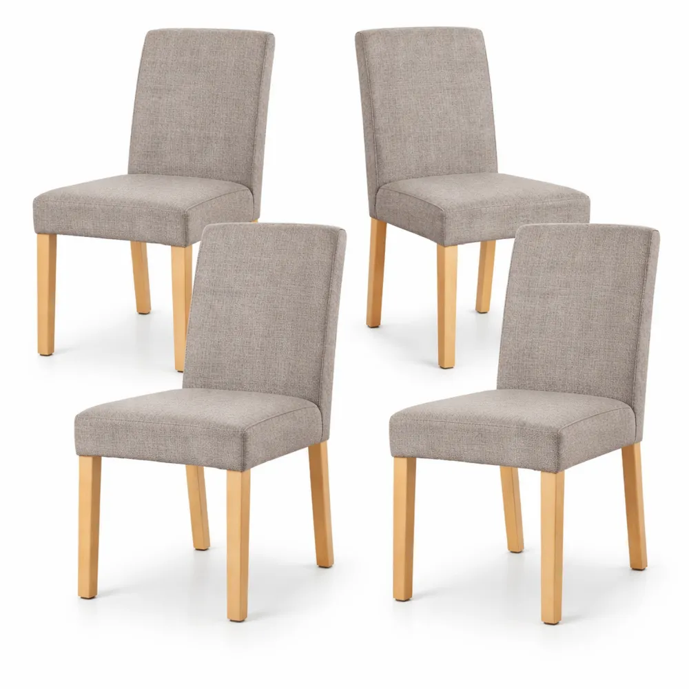 Moderner Esszimmerstuhl im 4er-Set, grauer Stoffbezug, helle Holzfüße