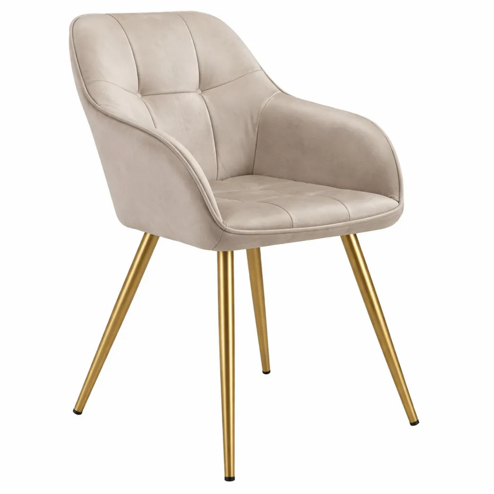 Moderner Samt-Esszimmerstuhl im 6er-Set mit Armlehne, komfortabel für Wohnzimmer und Küche, in Taupe/Gold