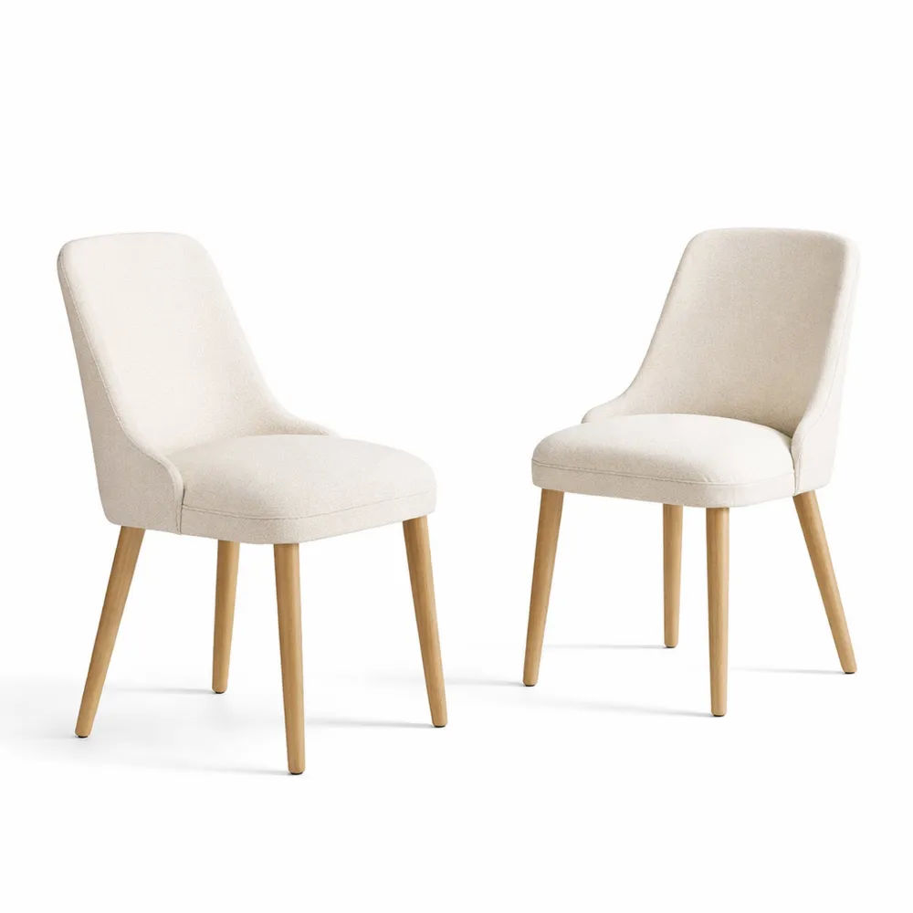 2er Set Esszimmerstühle mit hoher Rückenlehne, Polsterung und Holzbeinen, Beige