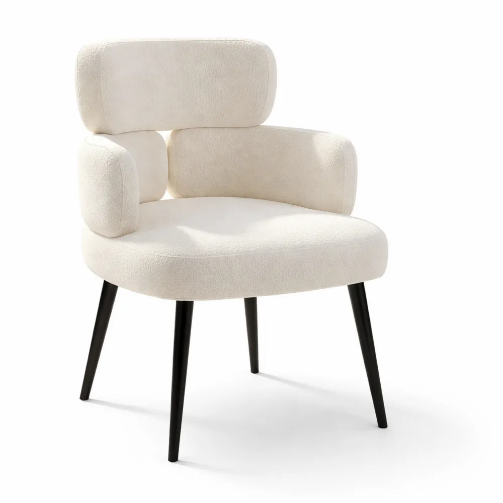 Beiger Esszimmerstuhl mit Armlehnen und Metallbeinen