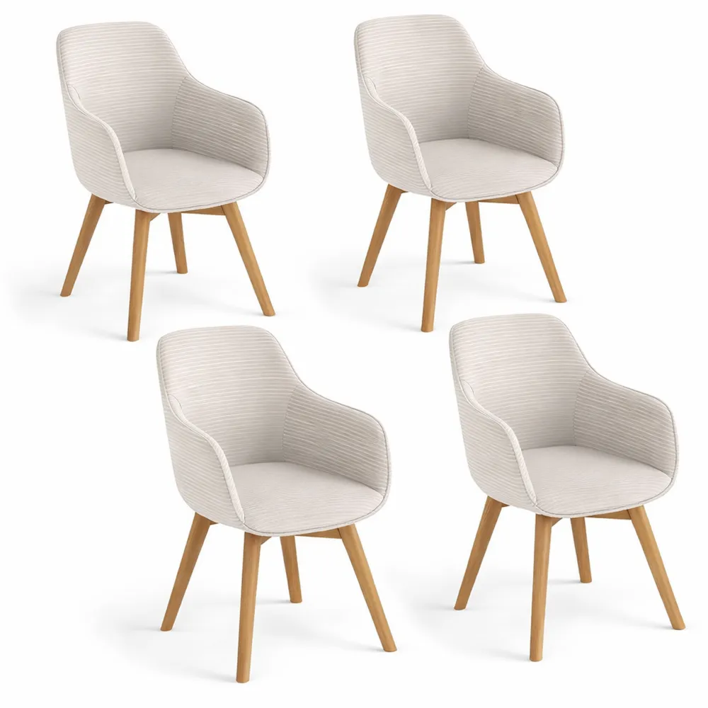 Drehbare Esszimmerstühle Set mit Armlehnen und Holzbeinen, Modernes Design für Wohnzimmer und Schlafzimmer, Beige, 4 Stück