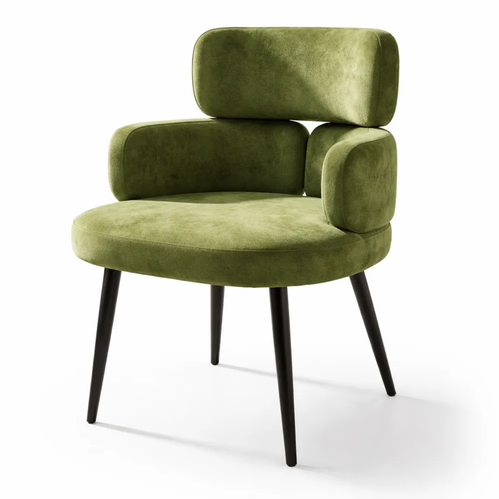 Moderner Esszimmerstuhl mit Armlehnen, Grüner Polsterstuhl mit Metallbeinen