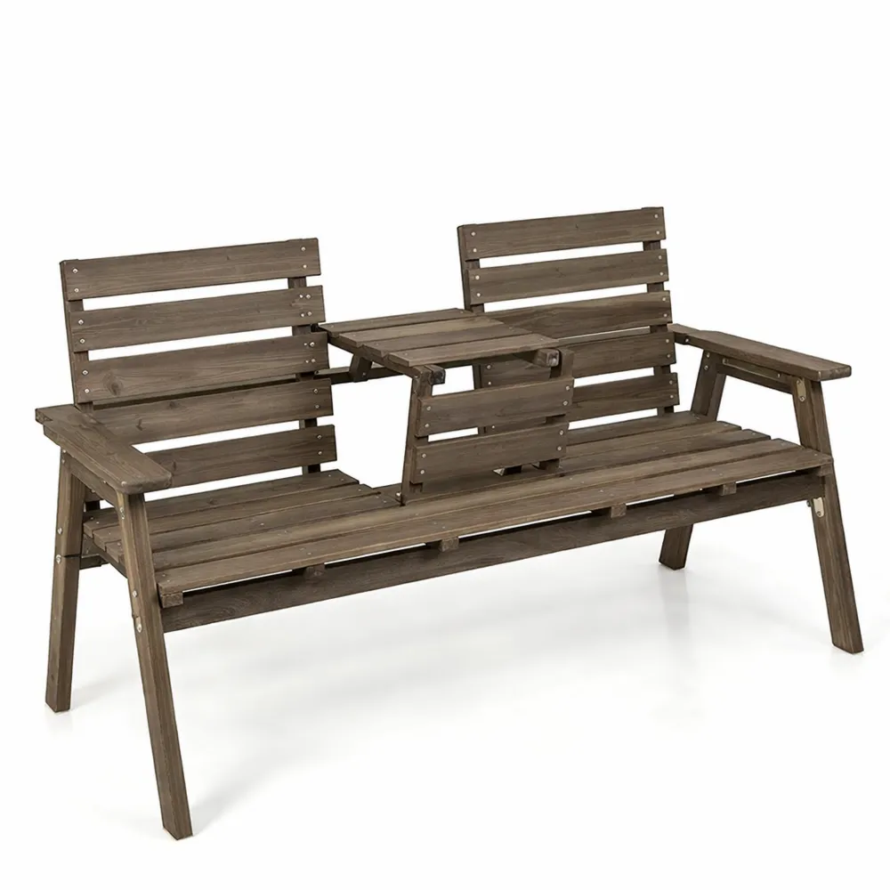 Holz-Sitzbank für 2-3 Personen mit Klapptisch, belastbar bis 320 kg, ideal für Garten und Terrasse