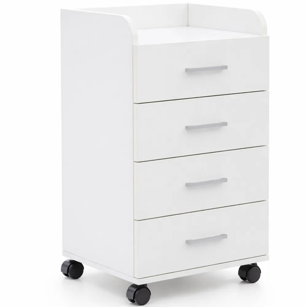 Moderner Rollcontainer mit 4 Schubladen und Rollen, Weiß