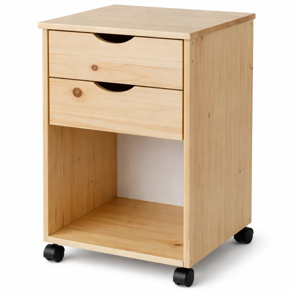 Moderner Rollcontainer aus Holz mit Schubladen und Ablagefach